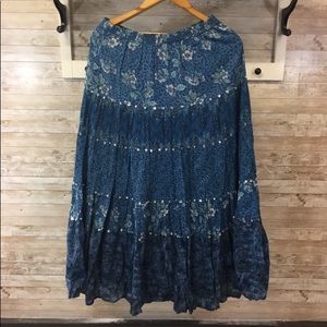 Coldwater Creek skirt tiered blue prairie floral